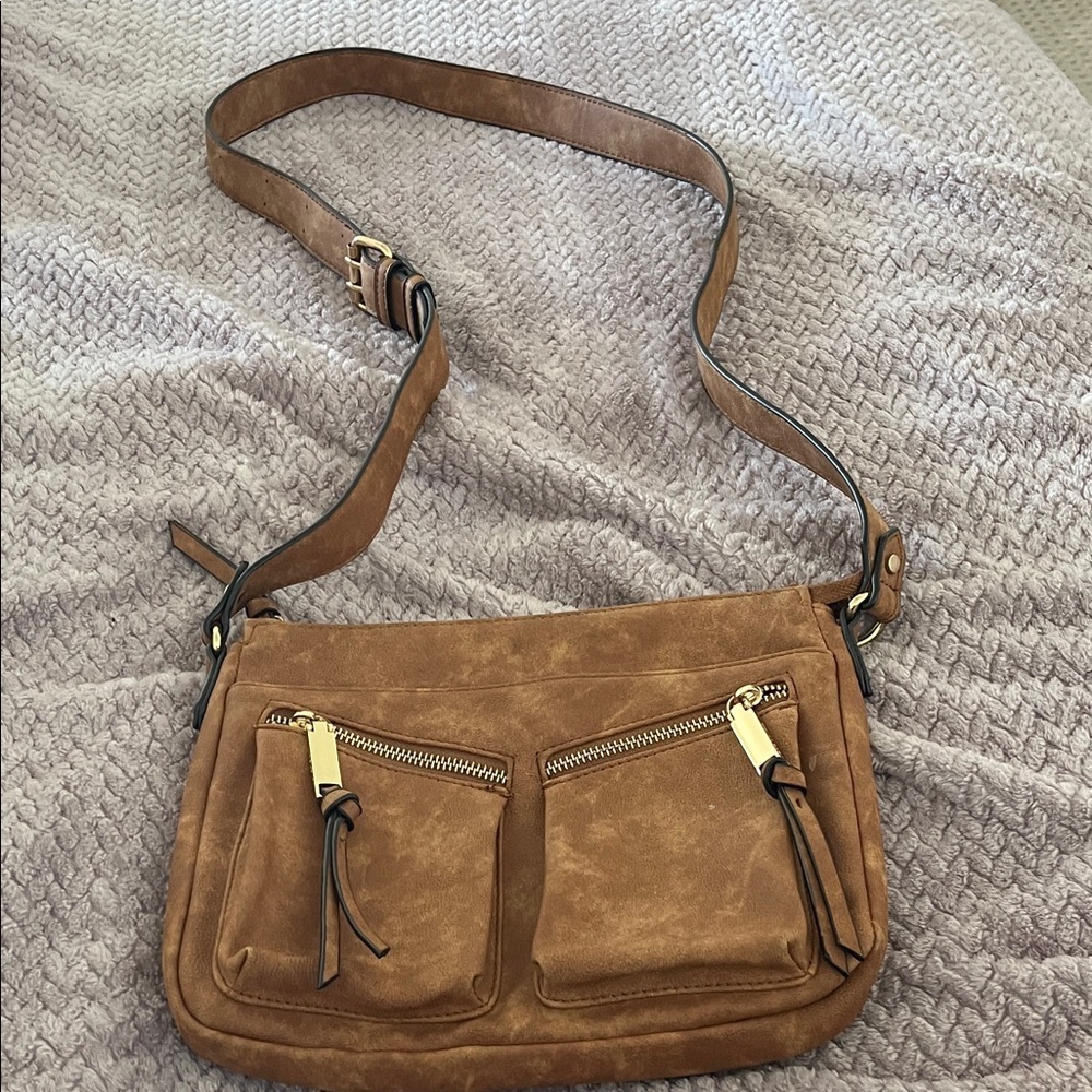 Elegant Tan Crossbody Bag with Gold Accents NWOT